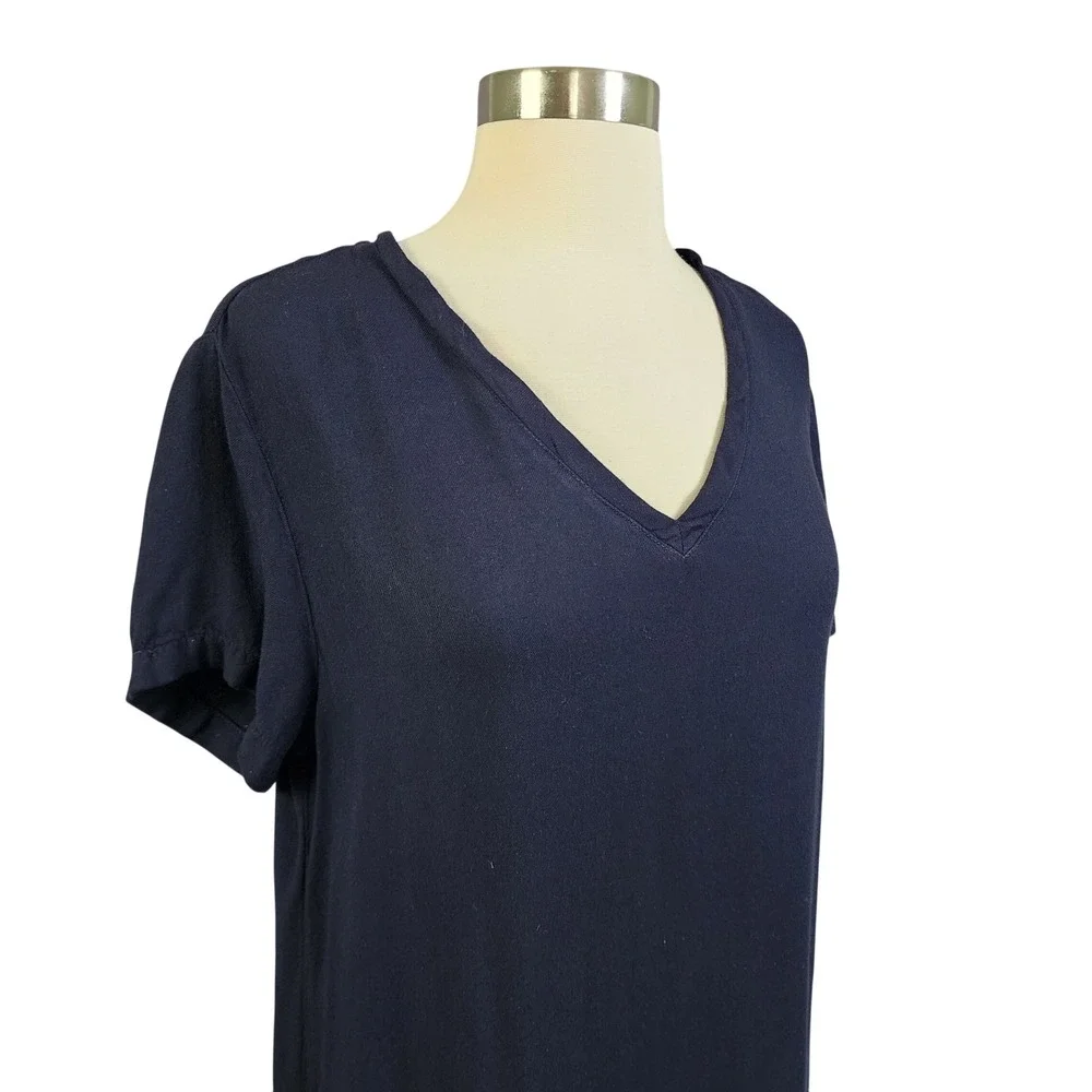 Bella‎ Dahl Womens Navy Blue V Neck T Shirt Dress Size Small Short Sleeve Rayon